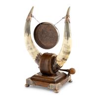 A Silver-Plate, Buffalo Horn and Oak Dinner Gong
