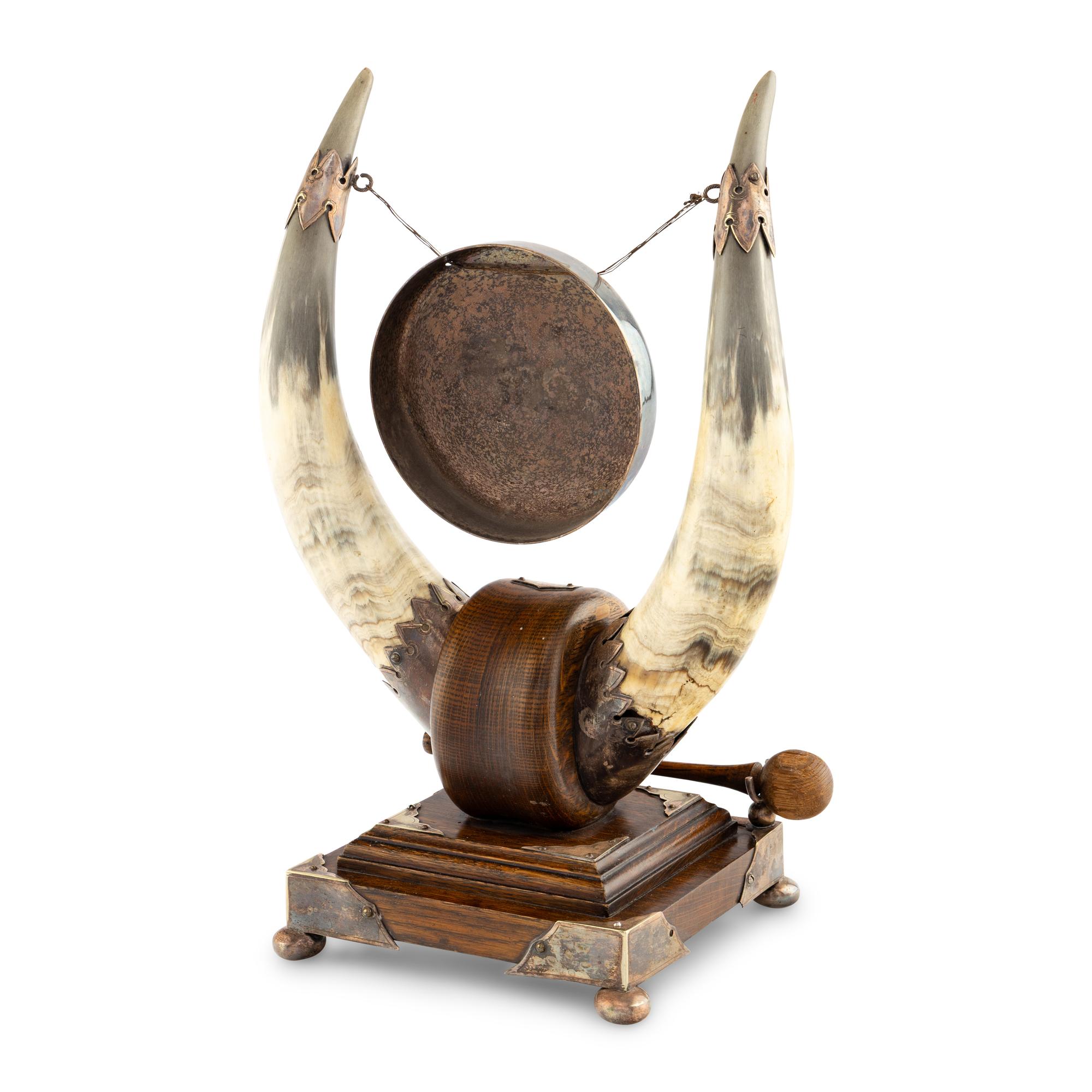 A Silver-Plate, Buffalo Horn and Oak Dinner Gong