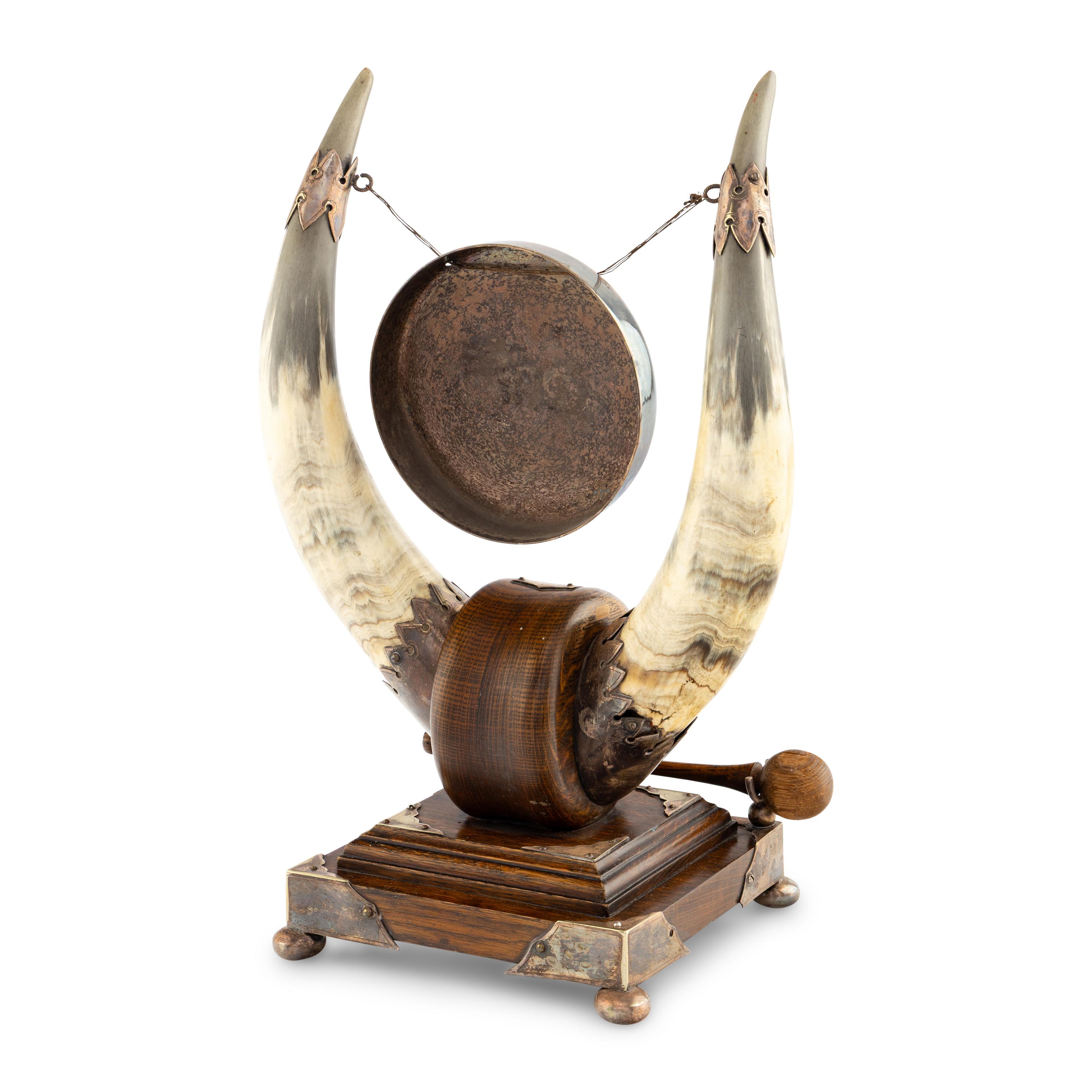A Silver-Plate, Buffalo Horn and Oak Dinner Gong