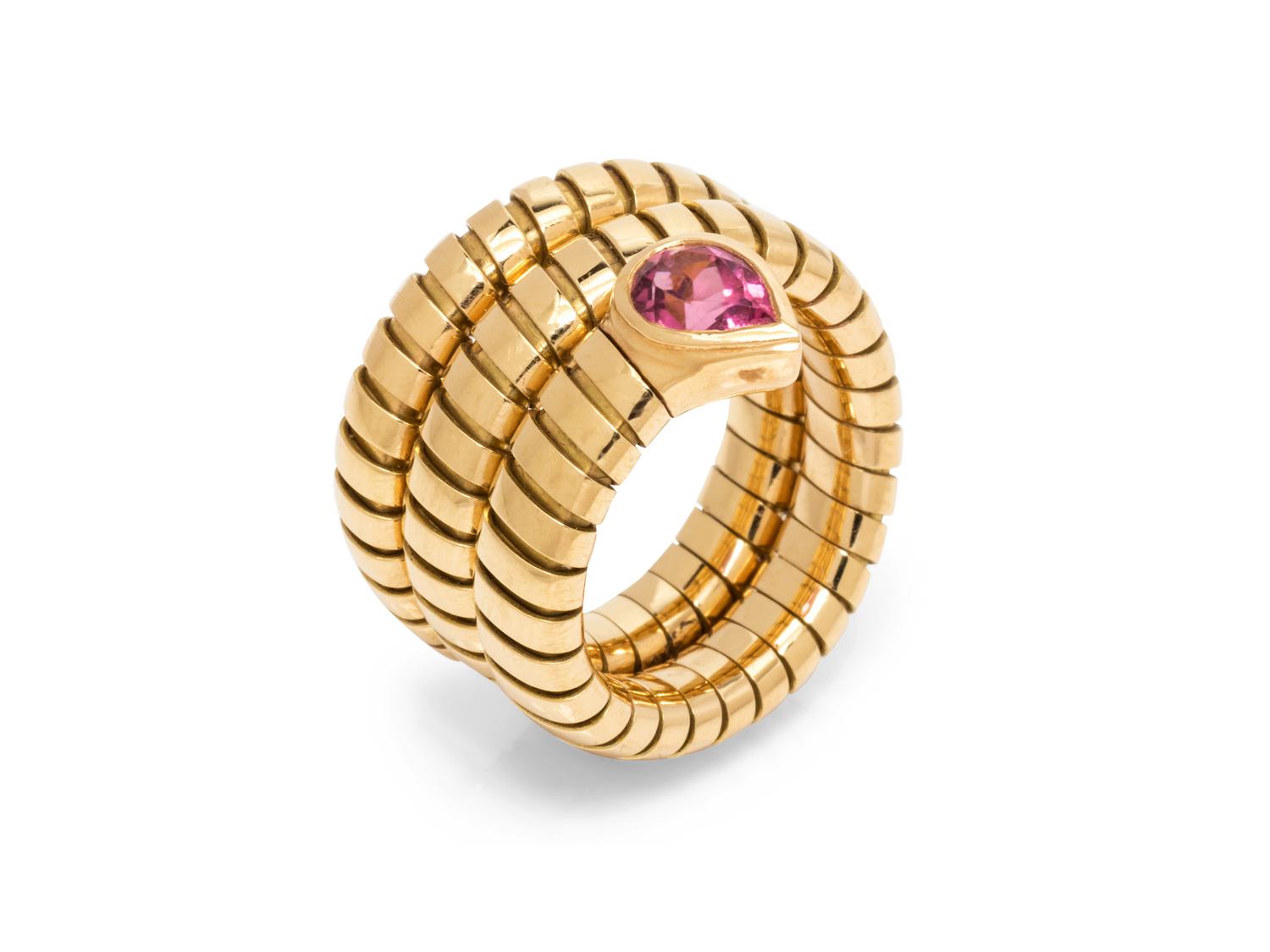 An 18 Karat Yellow Gold and Pink Tourmaline 'Serpenti' Ring, Bvlgari,