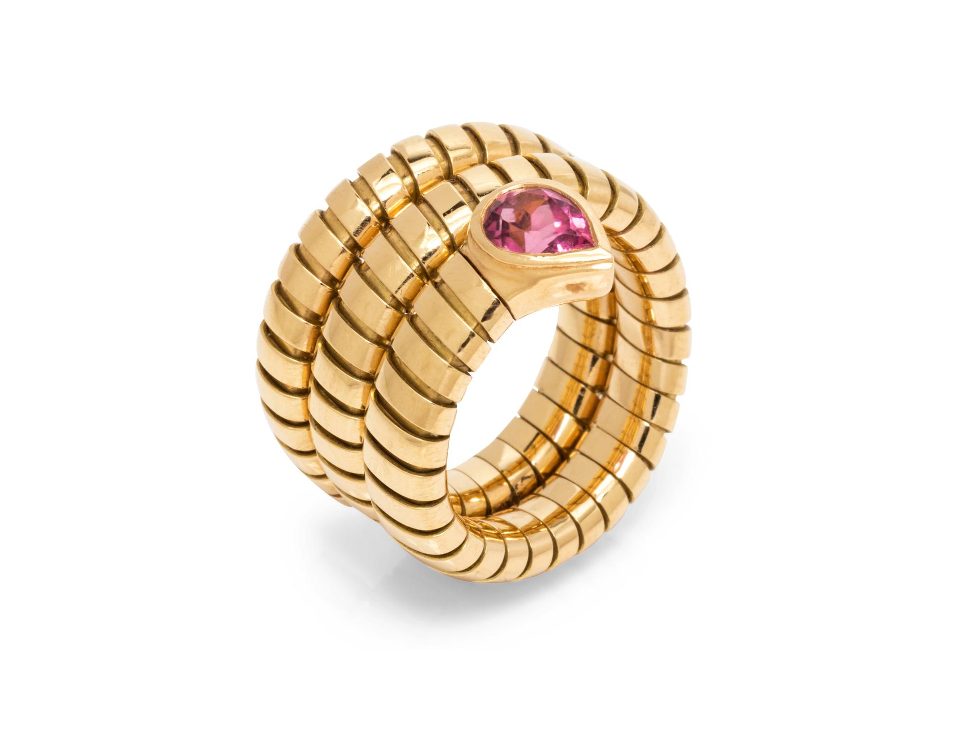 An 18 Karat Yellow Gold and Pink Tourmaline 'Serpenti' Ring, Bvlgari,