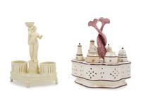 A Wedgwood Creamware Cruet Stand and a Leeds Creamware Cruet Stand
