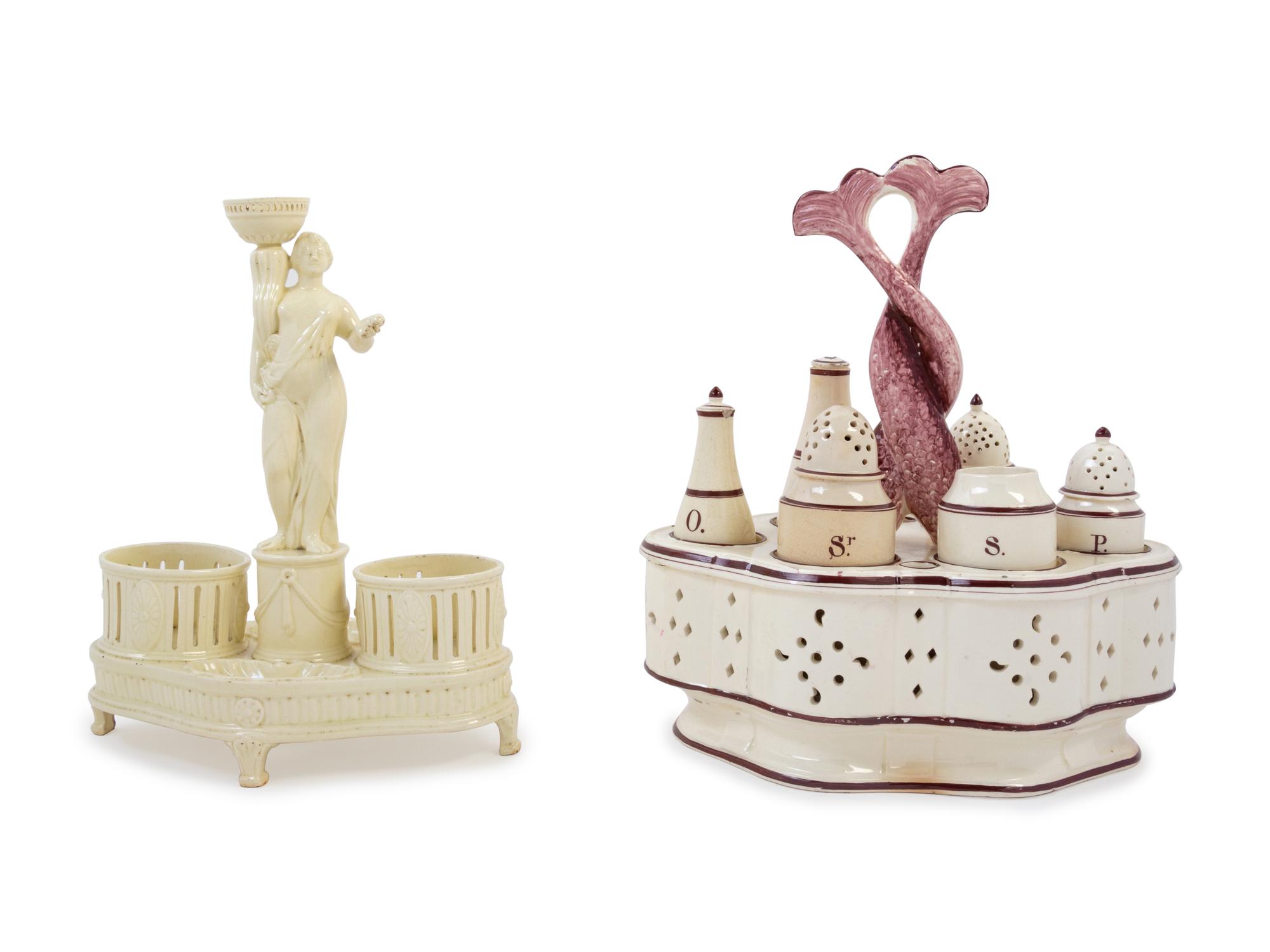 A Wedgwood Creamware Cruet Stand and a Leeds Creamware Cruet Stand
