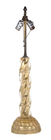 A Pair of Venetian Glass Table Lamps Height 29 inches.