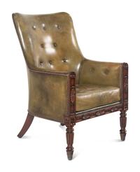 A Late William IV Mahogany Leather-Upholstered Armchair