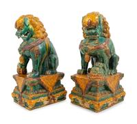 A Pair of Large Sancai Glazed Temple Guardians
