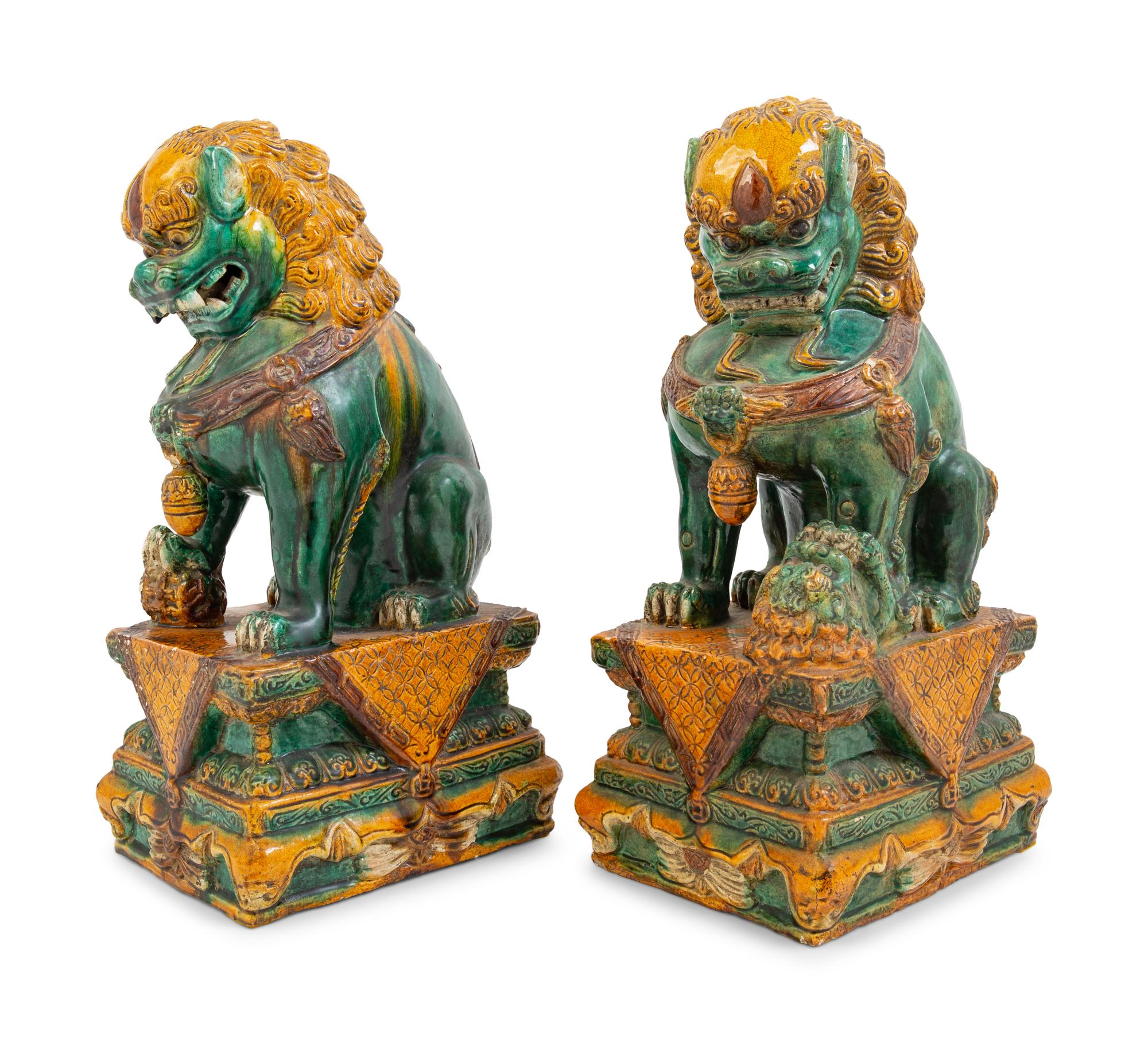 A Pair of Large Sancai Glazed Temple Guardians