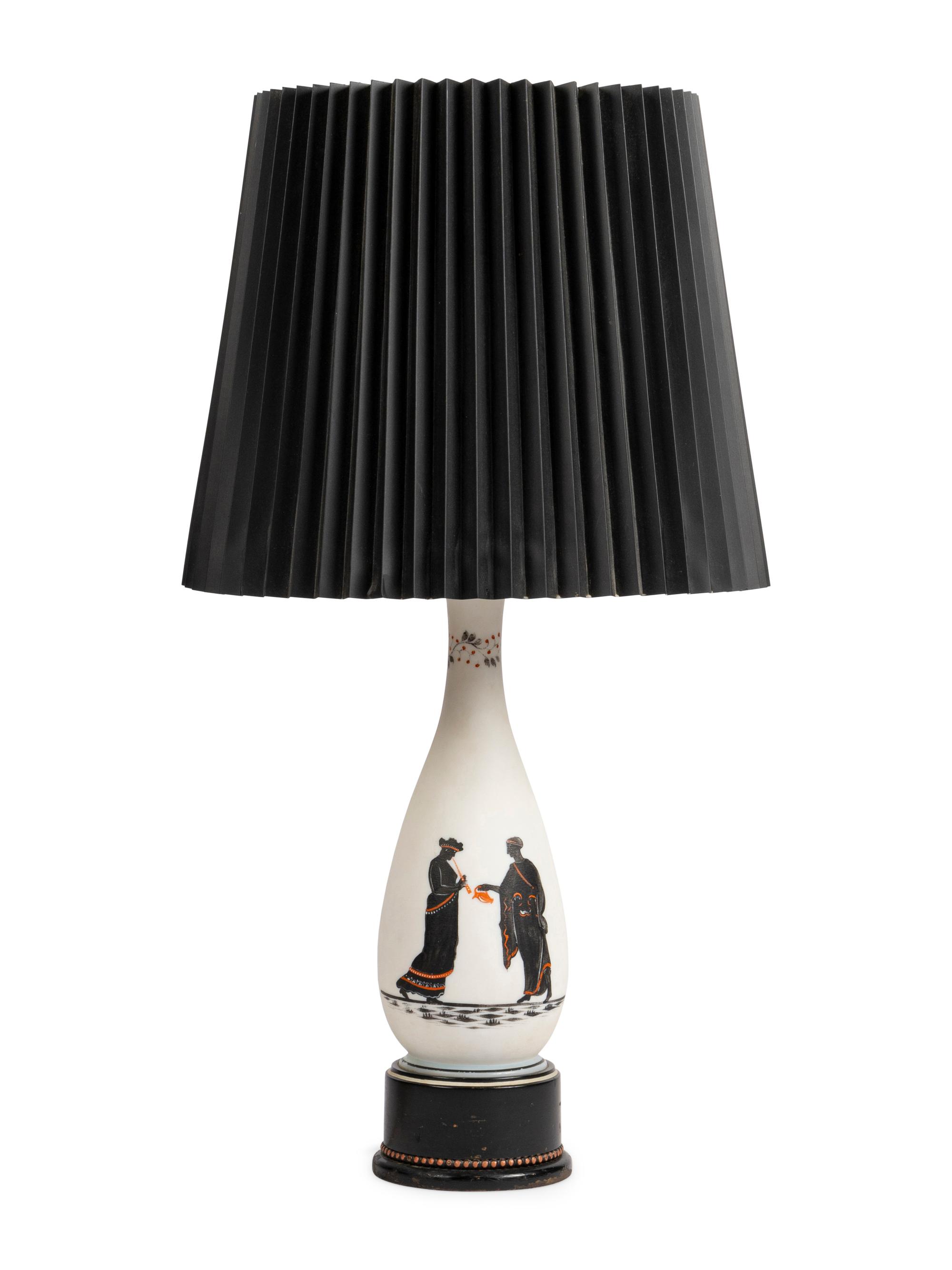 A French Painted Glass Vase Mounted as a Lamp