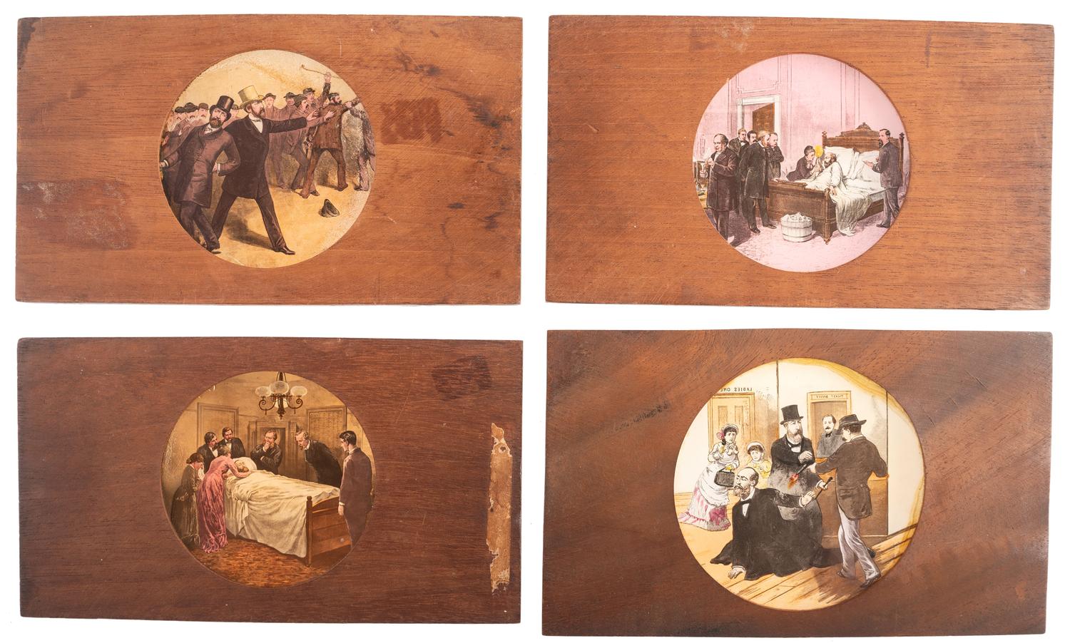 [CIVIL WAR - MAGIC LANTERN SLIDES]. A large collection of 200+ assorted glass slides featuring illustrated historical scenes and artistic images, including: