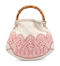 Gucci Bamboo Handle Embroidered Hobo Bag