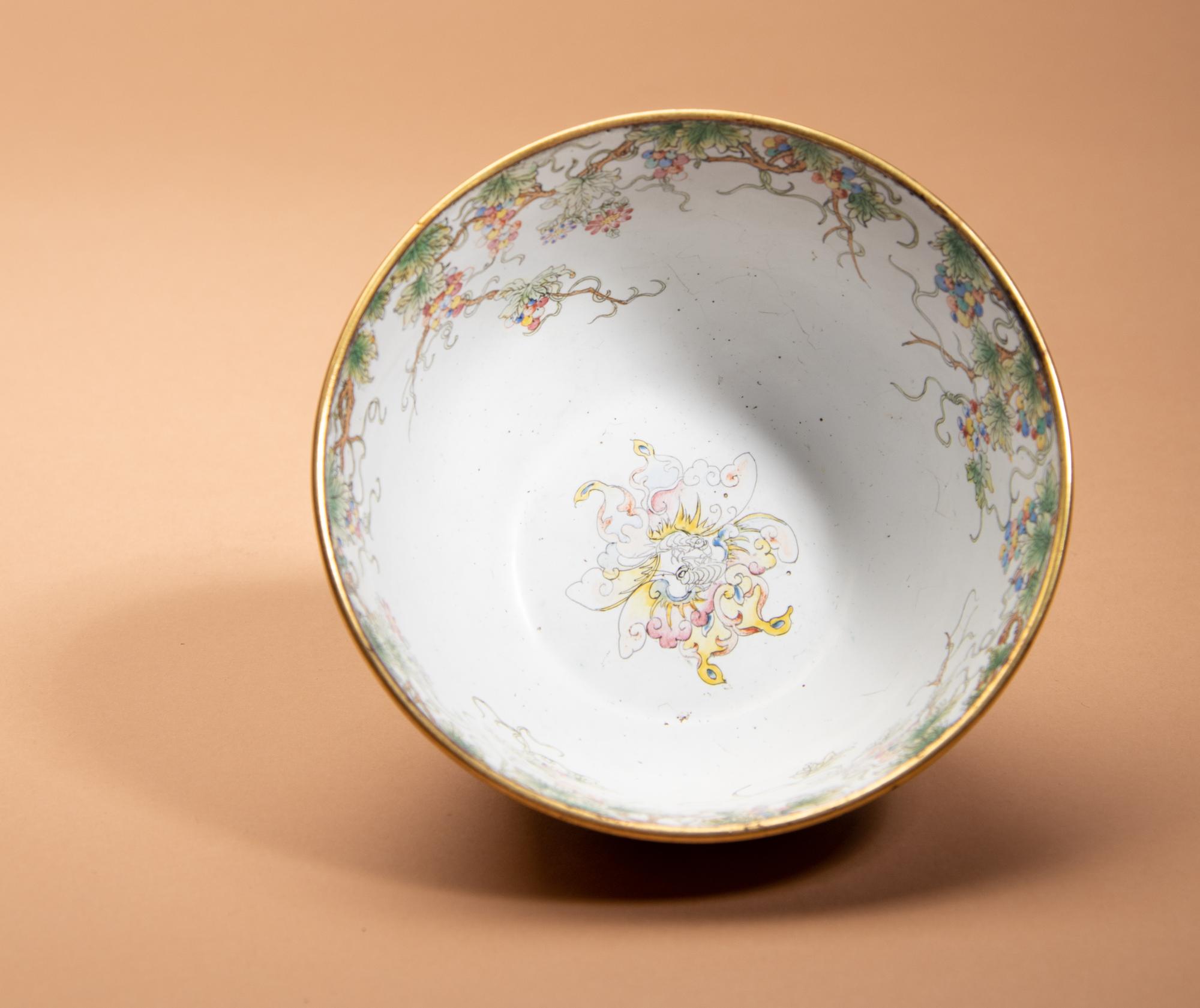 A Canton Enamel on Copper Bowl