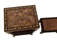 A Pair of Chinese Mother-of-Pearl Inlaid Marble Top Side Tables and a Smaller Low Table