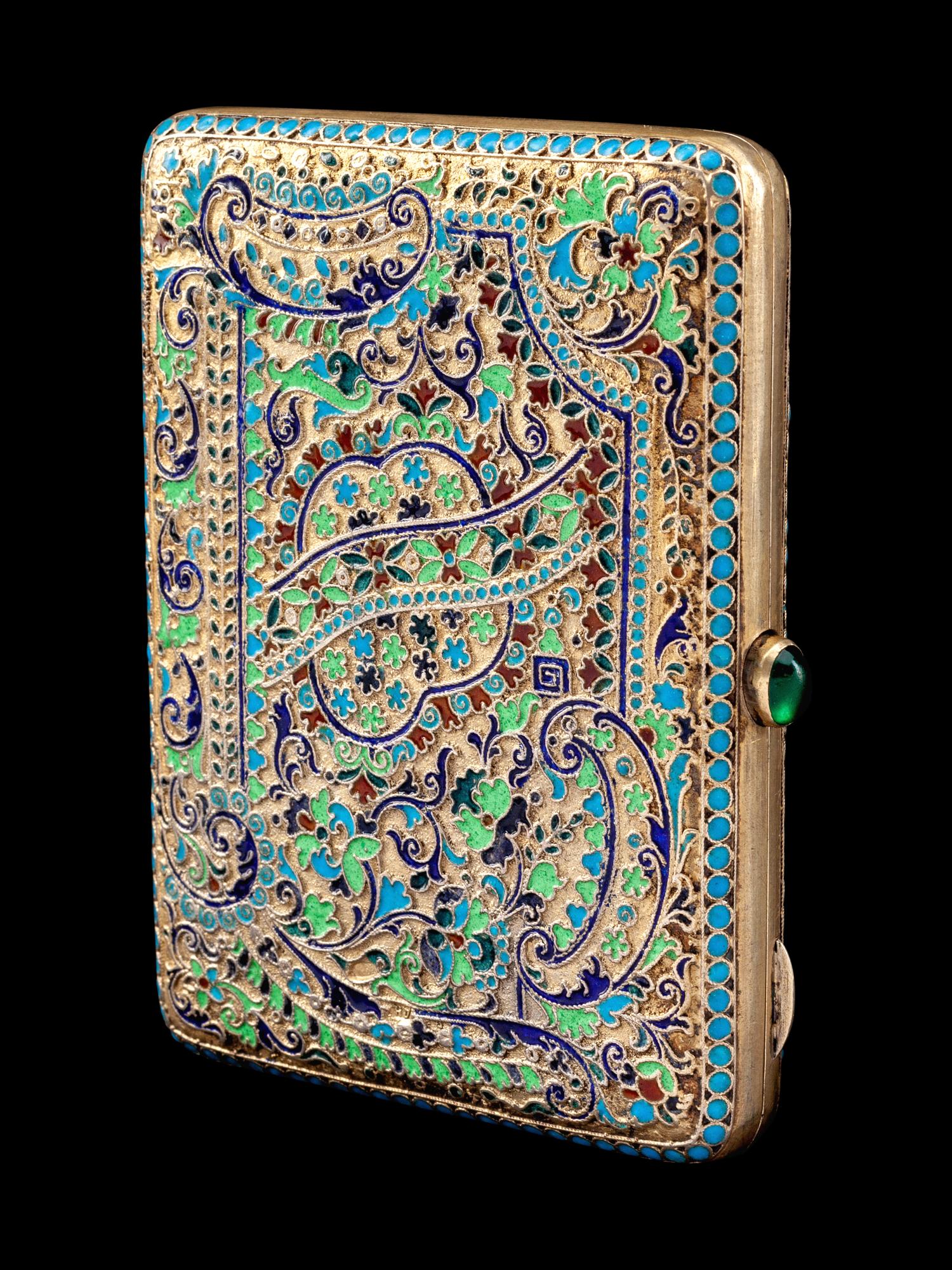 A Russian Enameled Silver-Gilt Cigarette Case