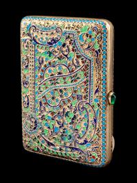 A Russian Enameled Silver-Gilt Cigarette Case