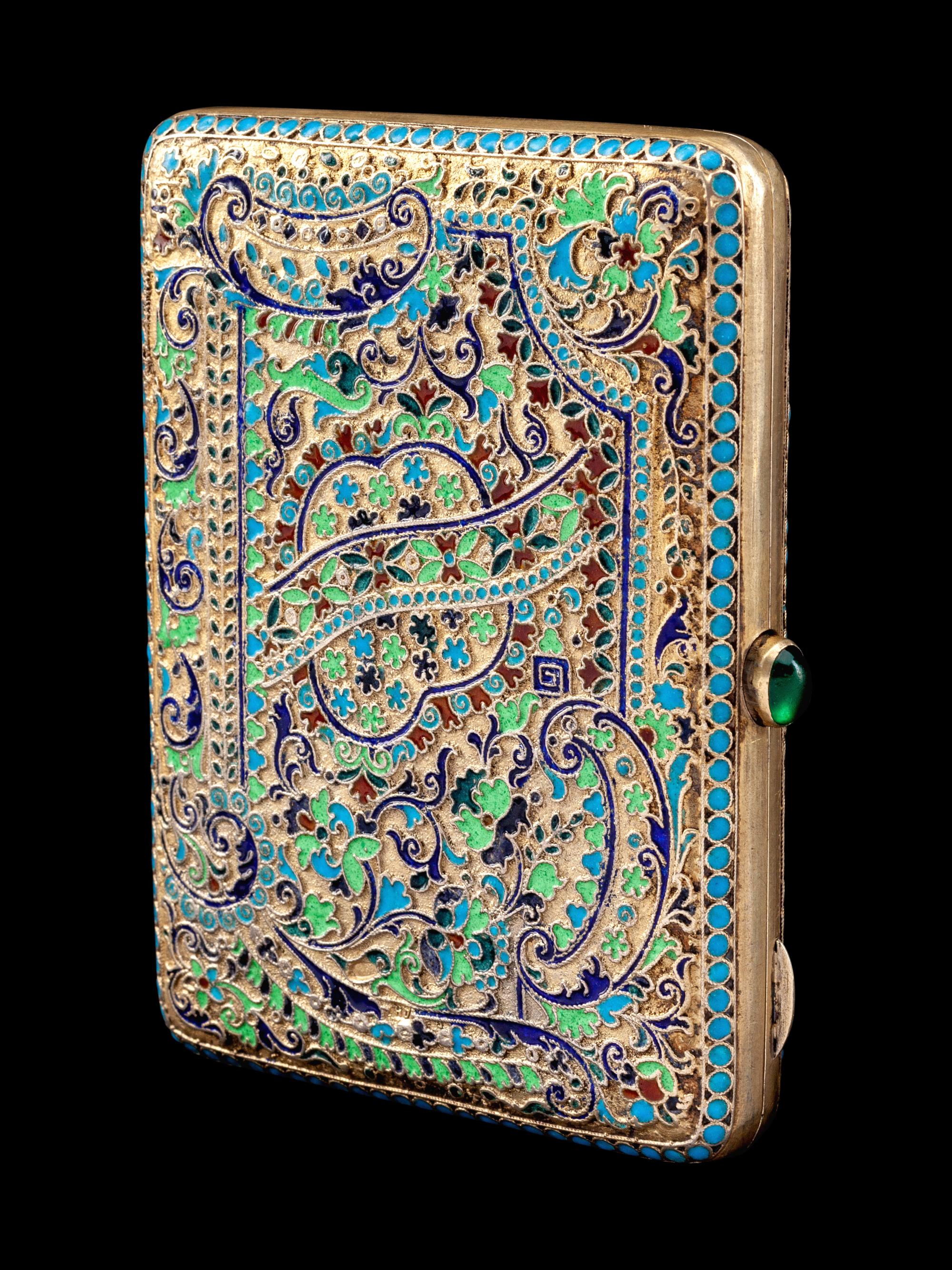A Russian Enameled Silver-Gilt Cigarette Case