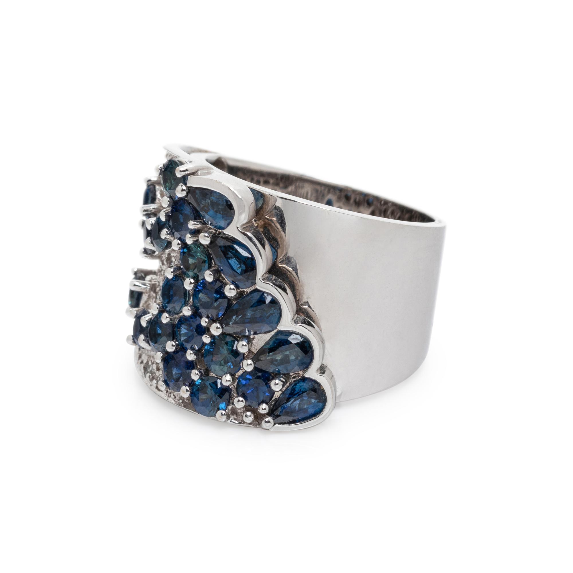SONIA B., SYNTHETIC SAPPHIRE AND DIAMOND RING