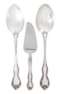 Three American Silver Serving Pieces, Towle, Newburyport, MA, in the Debussy pattern, comprising a slotted spoon, serving spoon and spr