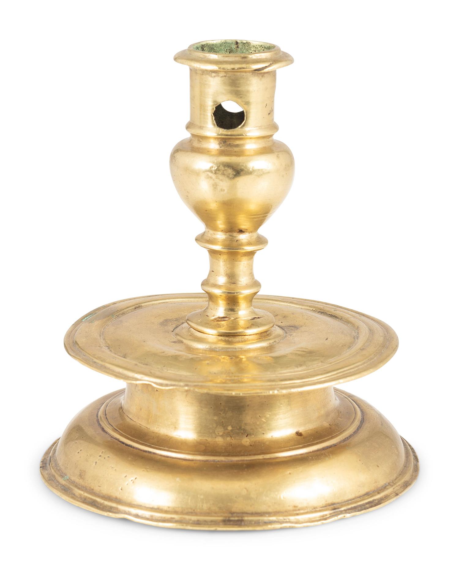 A Continental Brass Capstan Candlestick