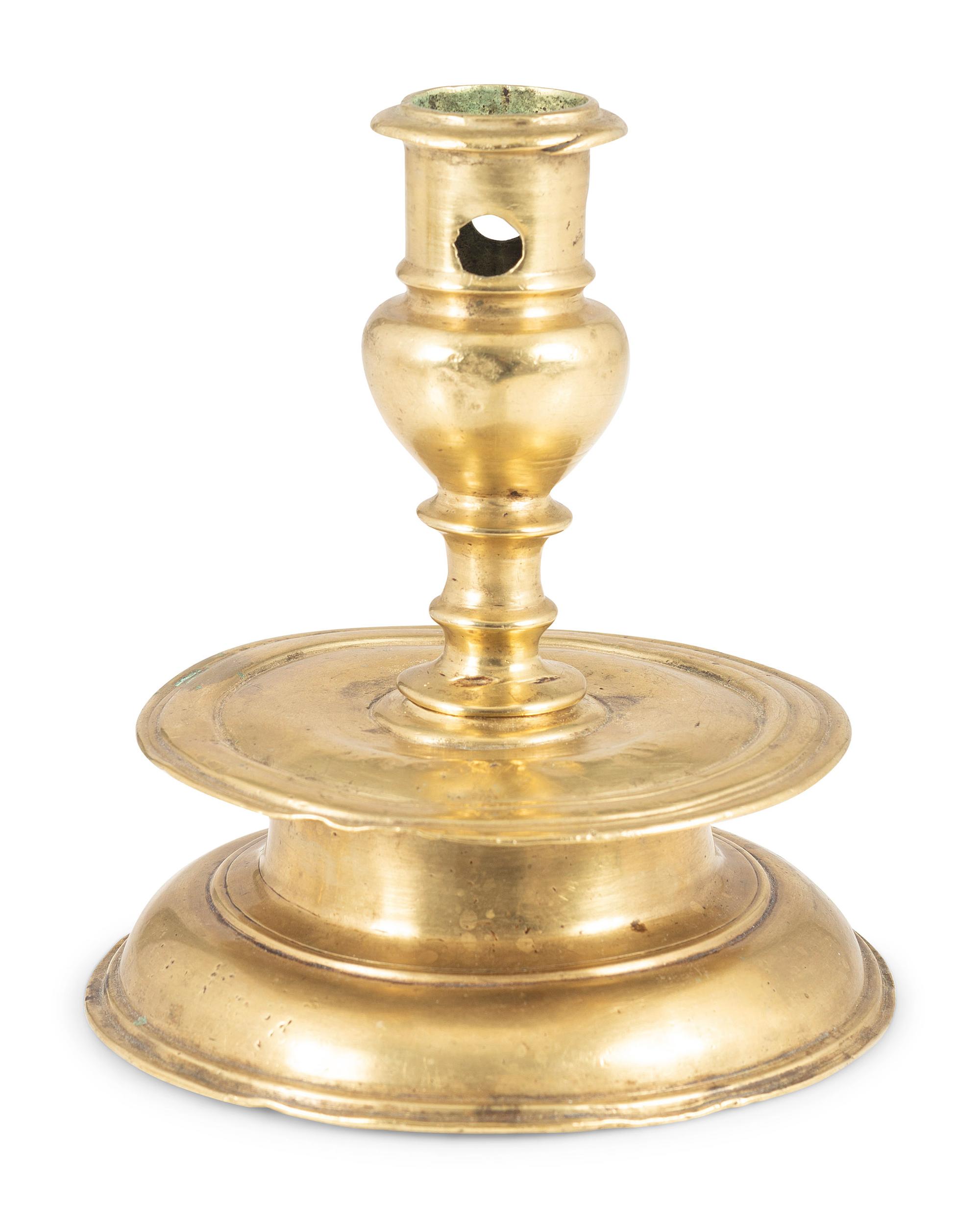 A Continental Brass Capstan Candlestick