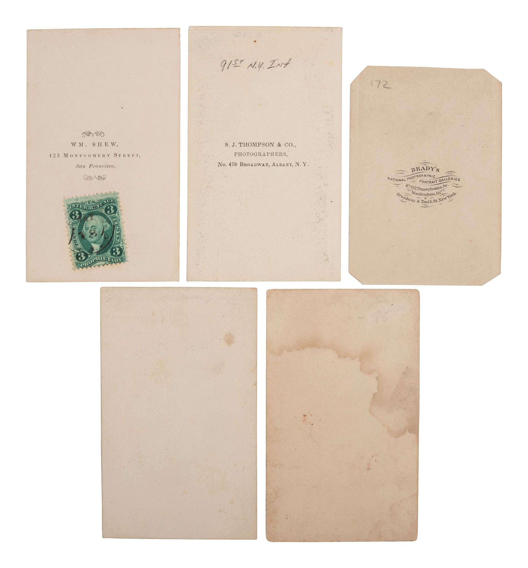 [LINCOLN, Abraham (1809-1865)]. 8 CDVs of soldiers and civilians wearing Lincoln mourning badges and bands, incl. First Lt. Sylvester Shepard, 91st New York Volunteers, KIA at Port Hudson.