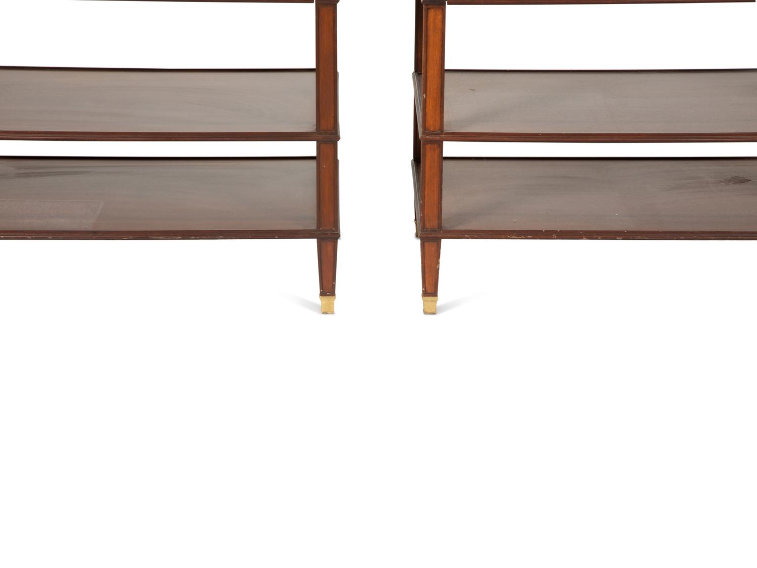 A Pair of George III Style Figured Mahogany Inlaid Side Tables