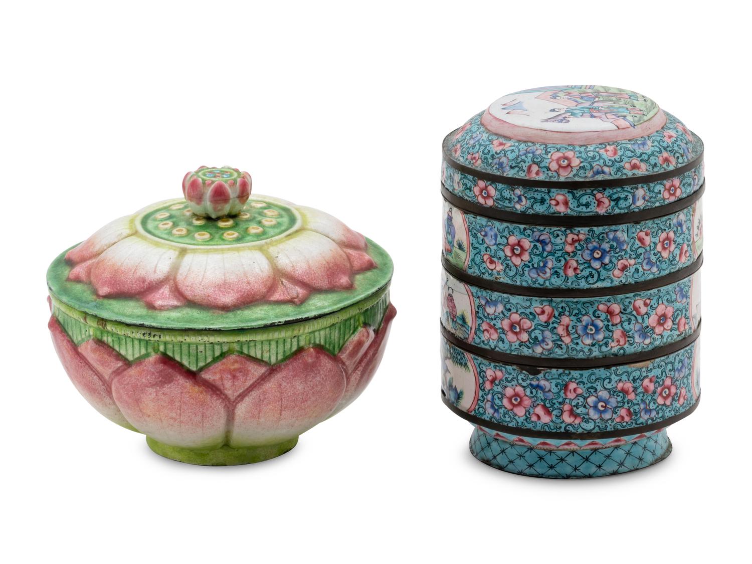 Two Chinese Canton Enamel on Metal Wares