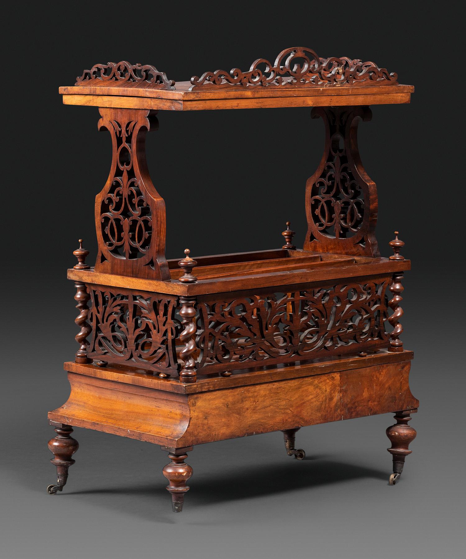 A Victorian Pierce-Carved Burlwood Canterbury