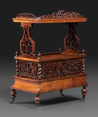 A Victorian Pierce-Carved Burlwood Canterbury