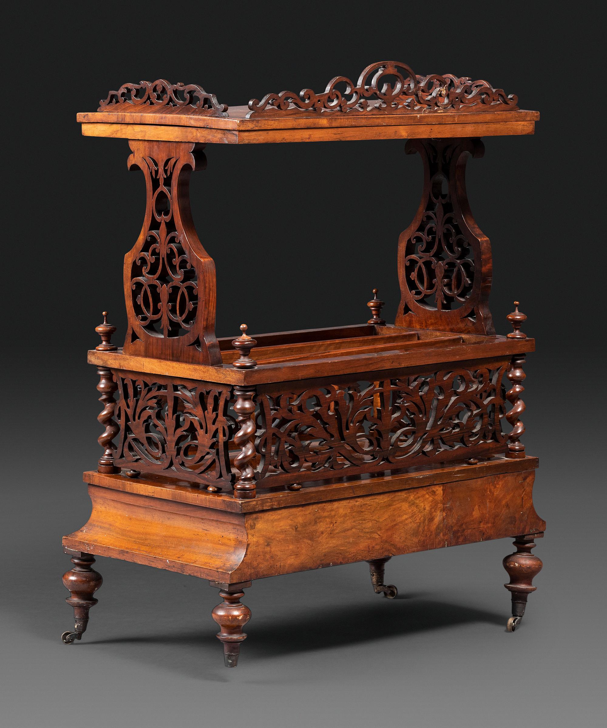 A Victorian Pierce-Carved Burlwood Canterbury