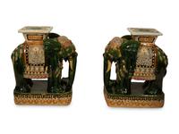 A Pair of Chinese Glazed Ceramic Elephant Garden Seats — 20TH CENTURY