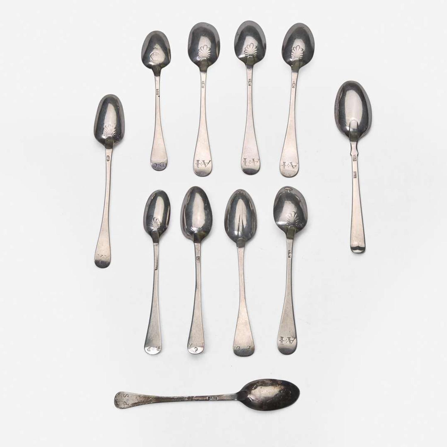 A collection of eleven silver coffee spoons Various makers, New York and New England, circa 1730-1760