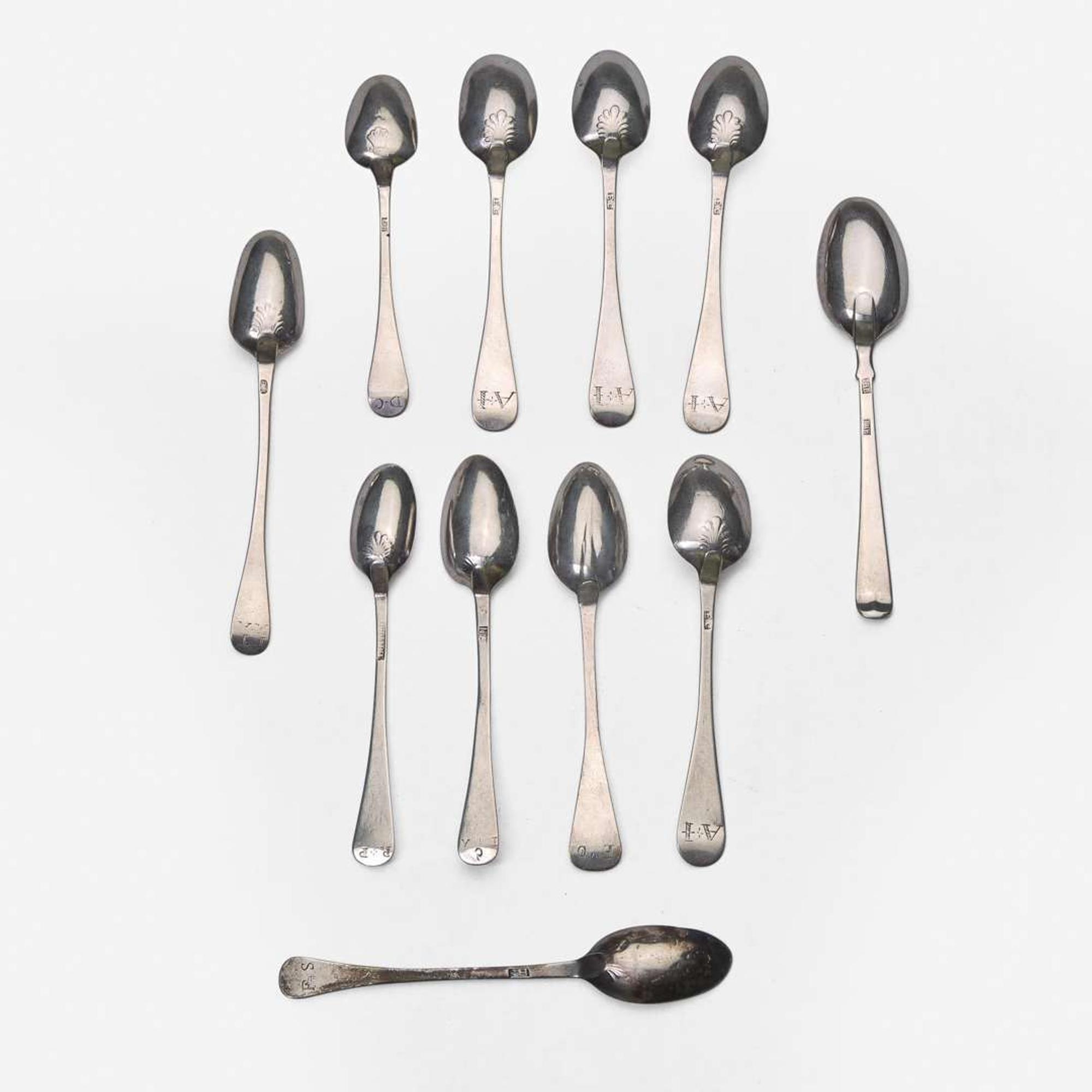 A collection of eleven silver coffee spoons Various makers, New York and New England, circa 1730-1760