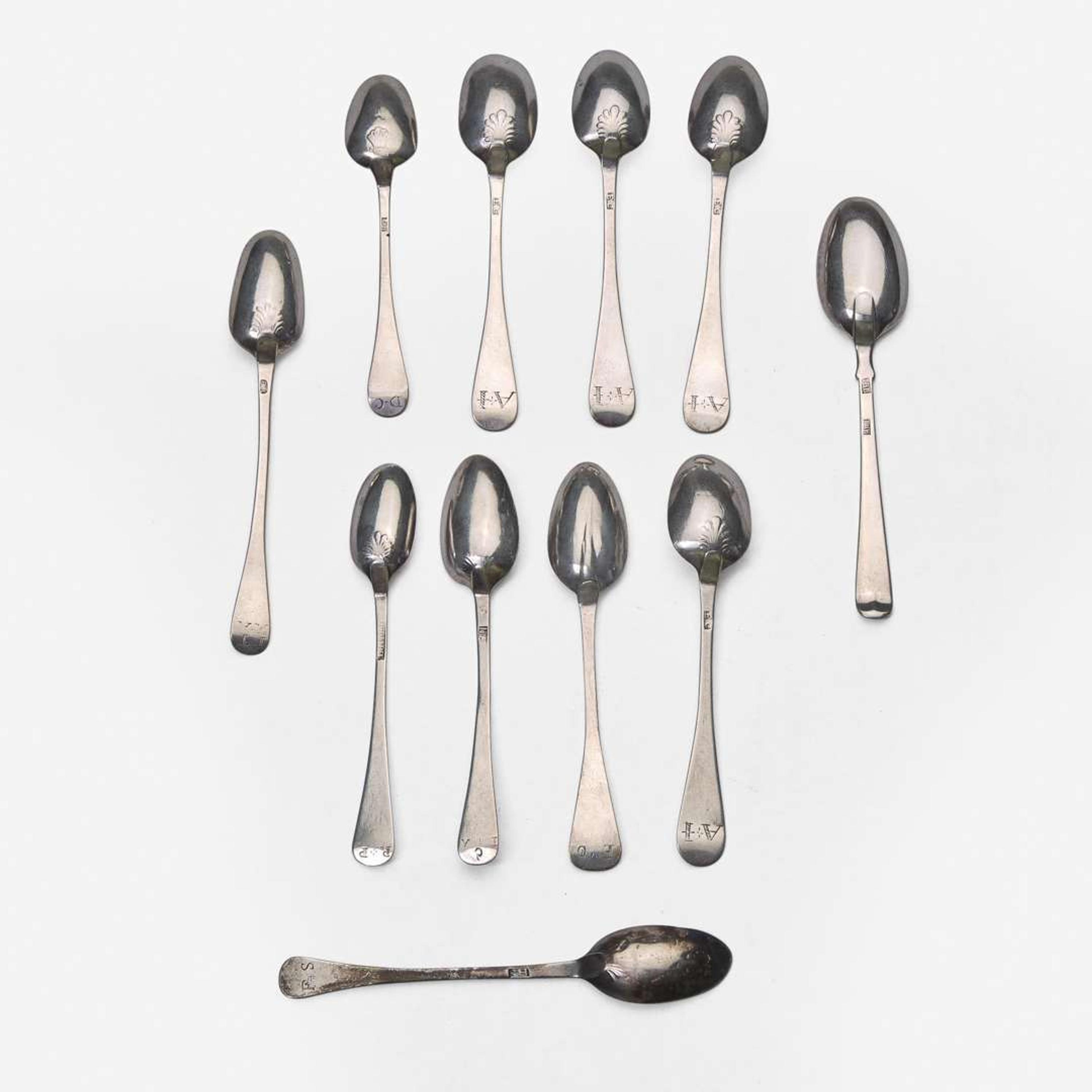 A collection of eleven silver coffee spoons Various makers, New York and New England, circa 1730-1760