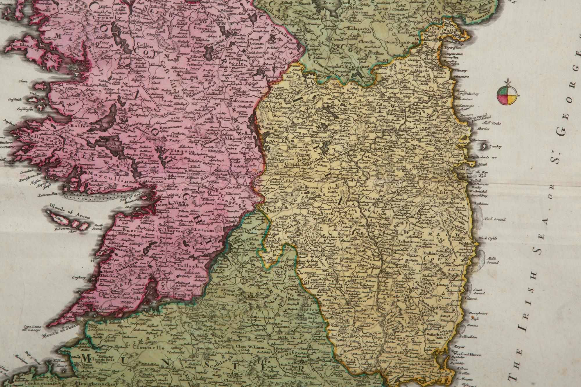Two Hand-Colored Engravings Depicting Maps of Ireland