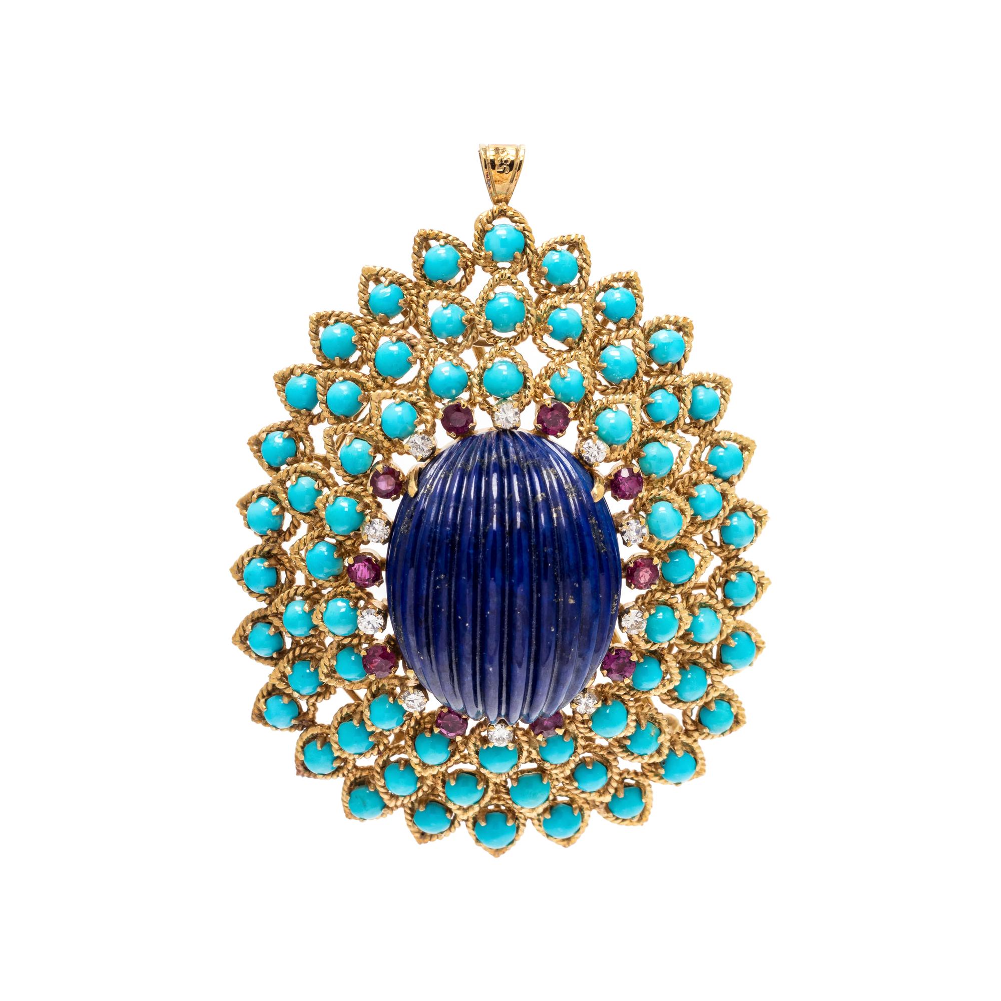 MULTIGEM AND DIAMOND PENDANT/BROOCH