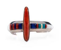Sterling Silver Cuff Bracelet, with Coral, Lapis, Turquoise, and Howlite Lot is located and will ship from Denver, Colorado.
