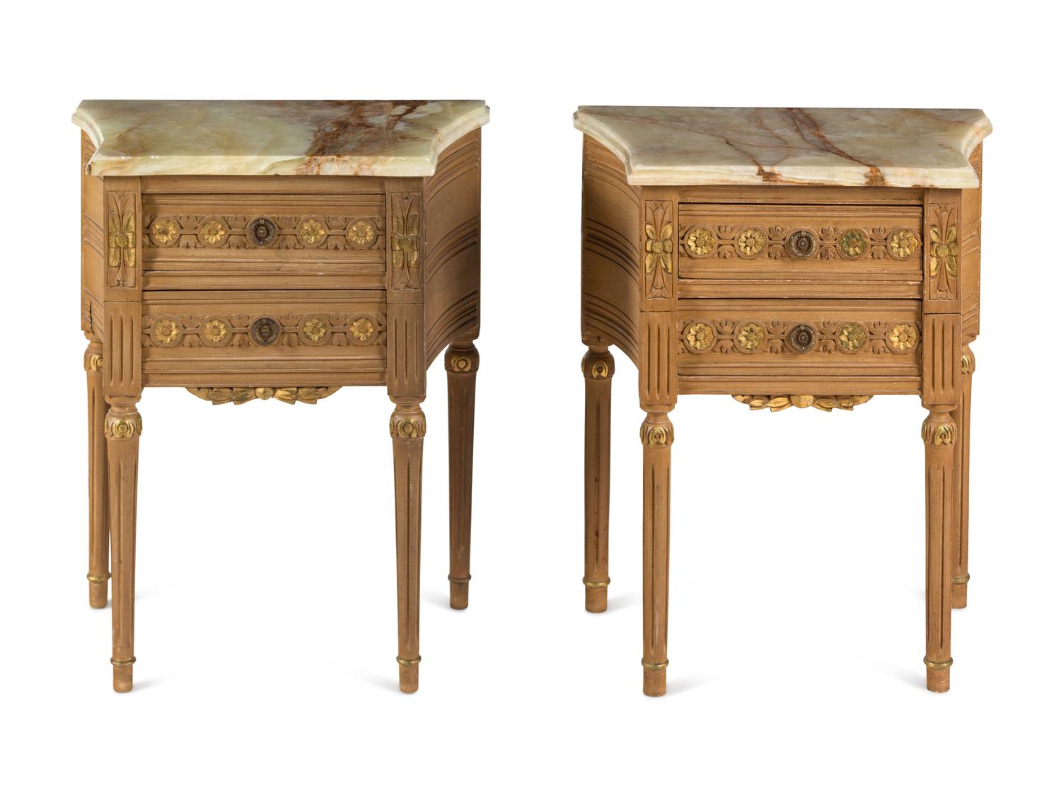 A Pair of Louis XVI Style Onyx-Top Side Tables