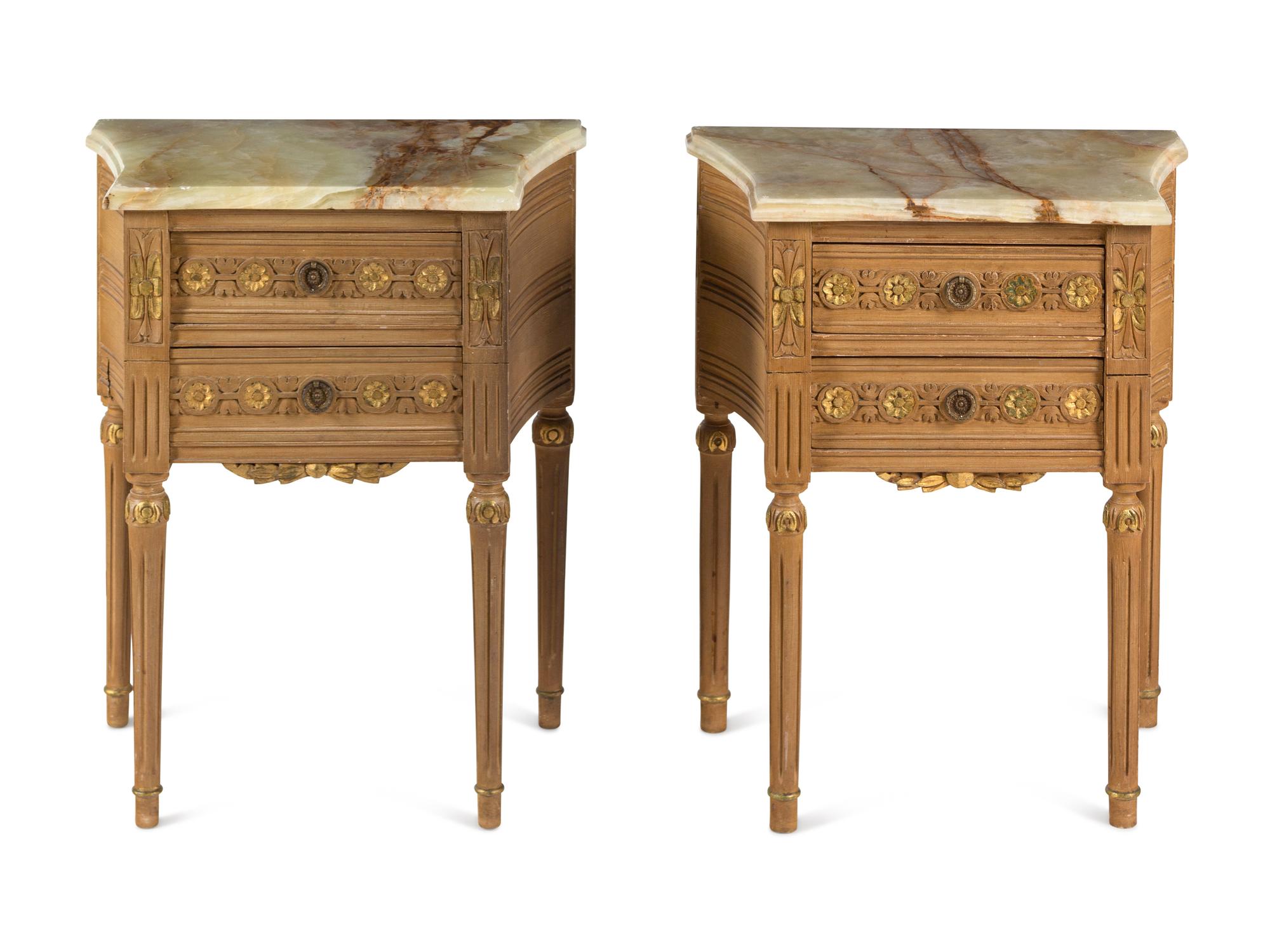 A Pair of Louis XVI Style Onyx-Top Side Tables