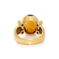 YELLOW GOLD, CITRINE, EMERALD, AND DIAMOND RING