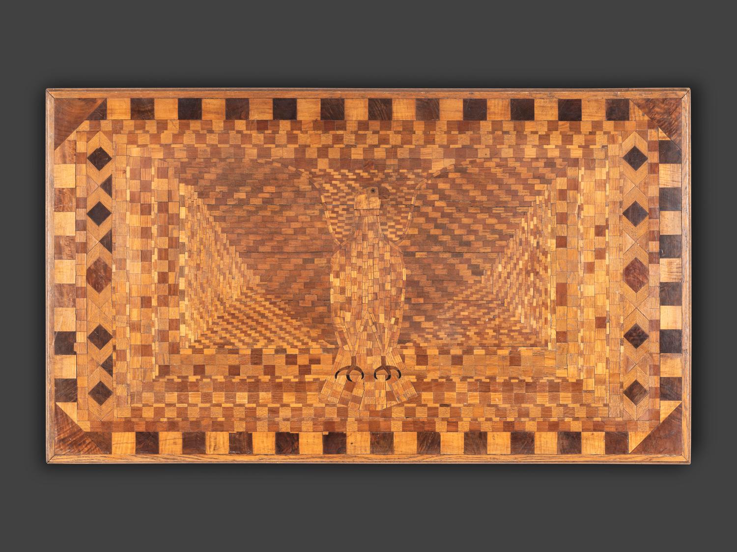 A Folk Art Mixed Woods Marquetry Eagle Panel