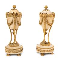 A Pair of Continental Gilt Bronze Mounted Marble Cassolettes