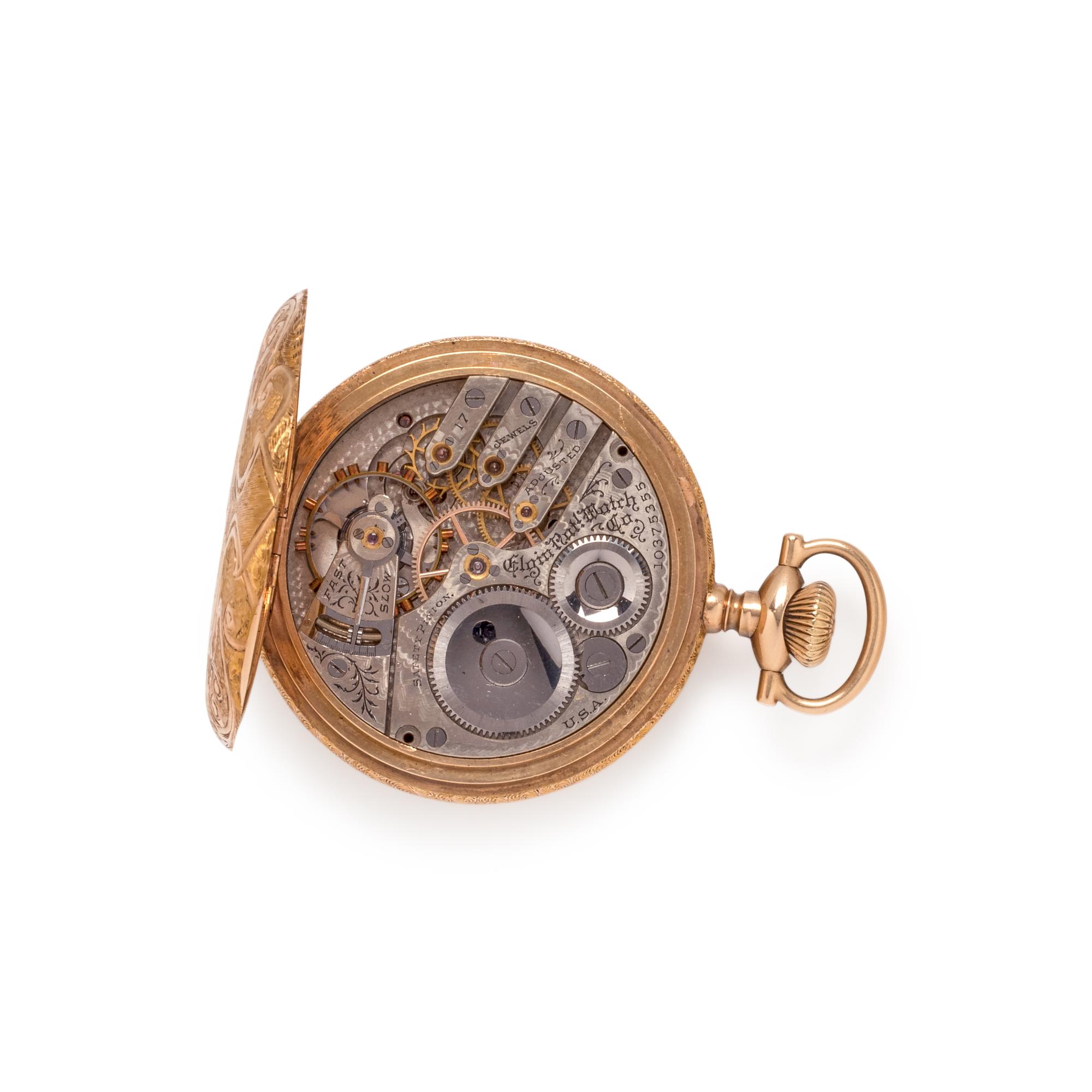 ELGIN, 14K YELLOW GOLD HUNTER CASE POCKET WATCH