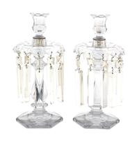 A Pair of Cut Glass Girandoles Height 12 inches.