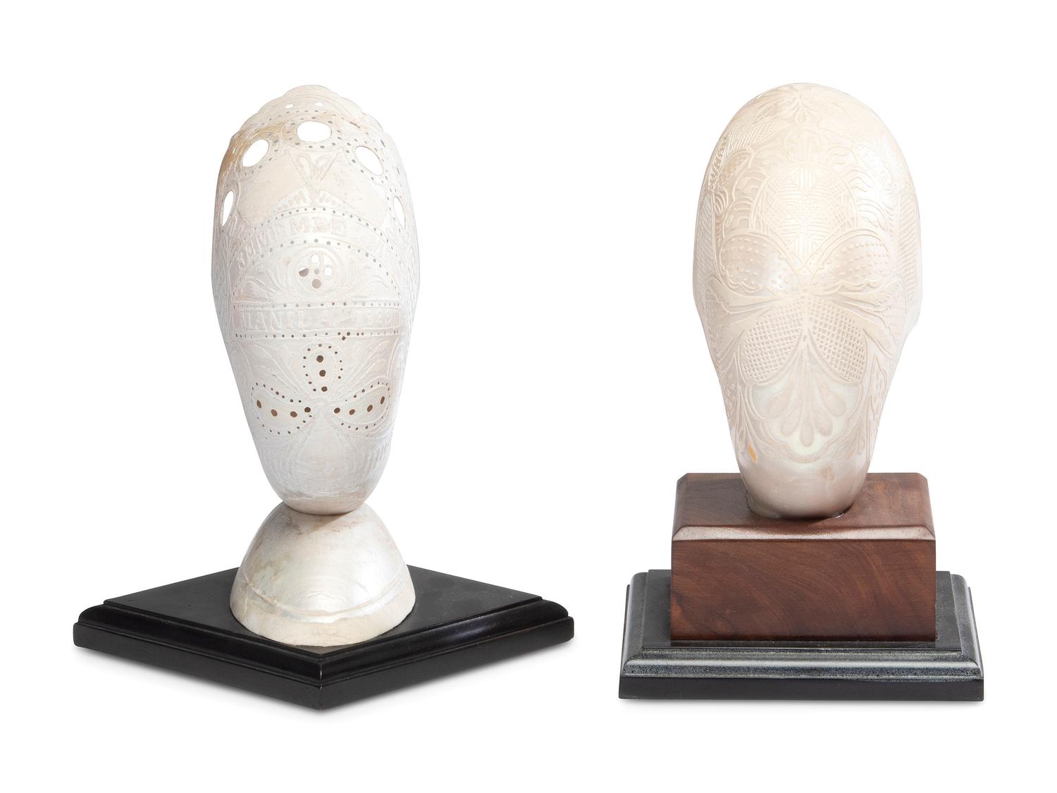 Two Carved Nautilus Shells