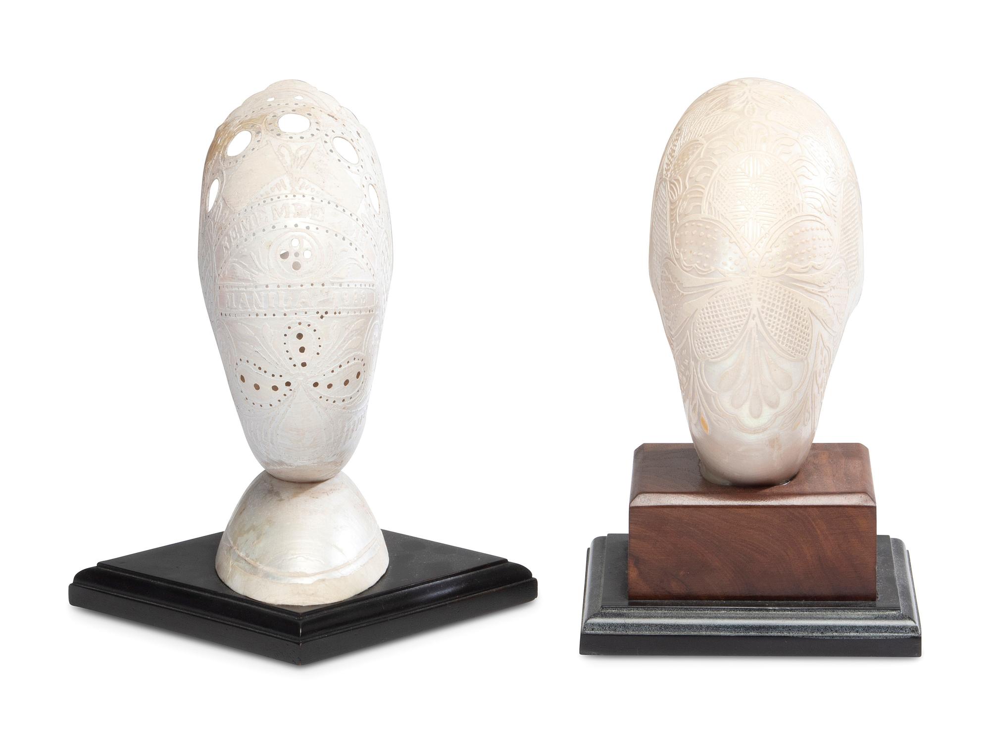 Two Carved Nautilus Shells