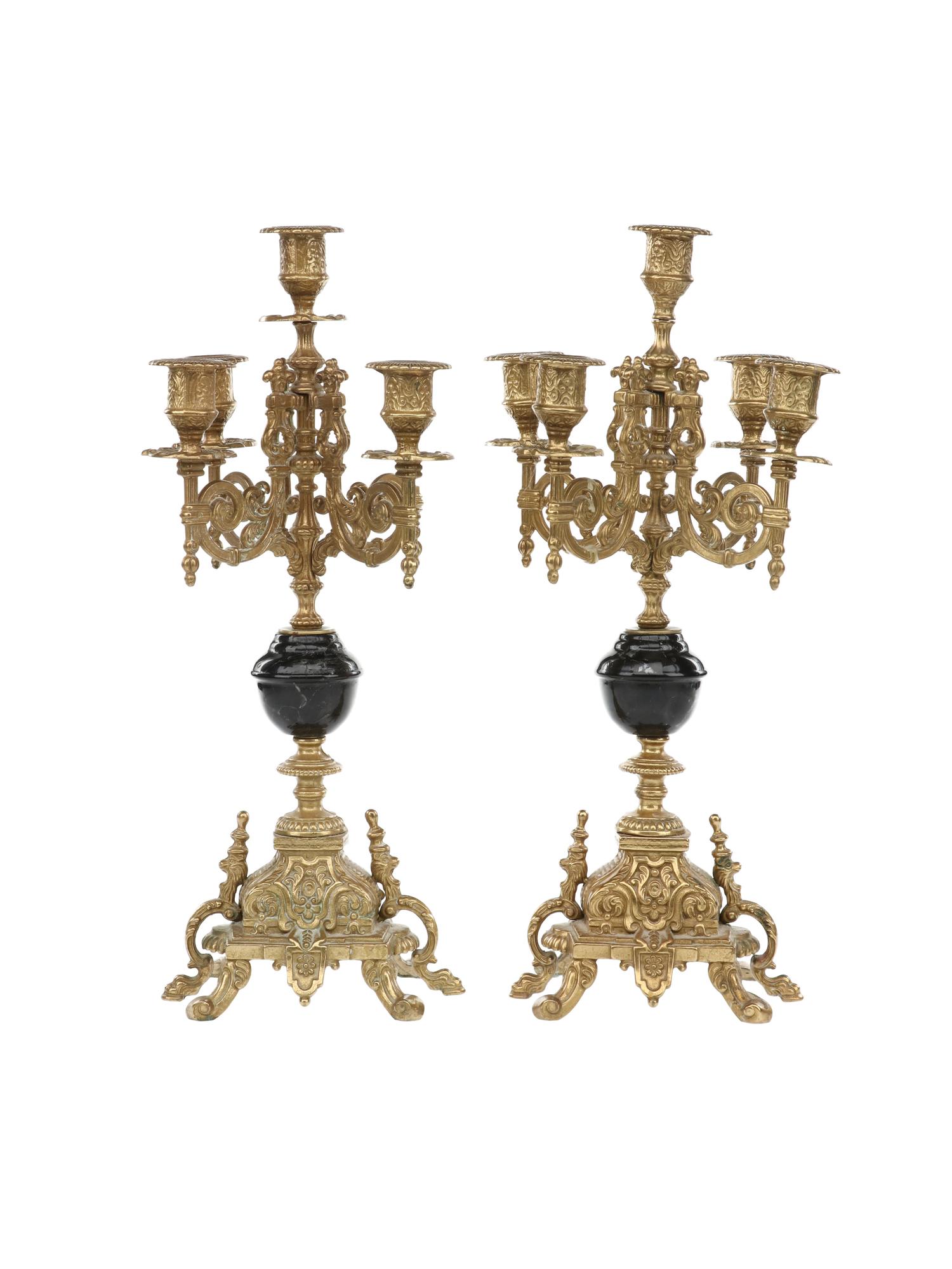 A Pair of Baroque Revival Gilt-Bronze Five-Light Candelabra