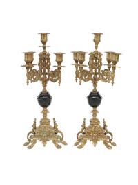 A Pair of Baroque Revival Gilt-Bronze Five-Light Candelabra