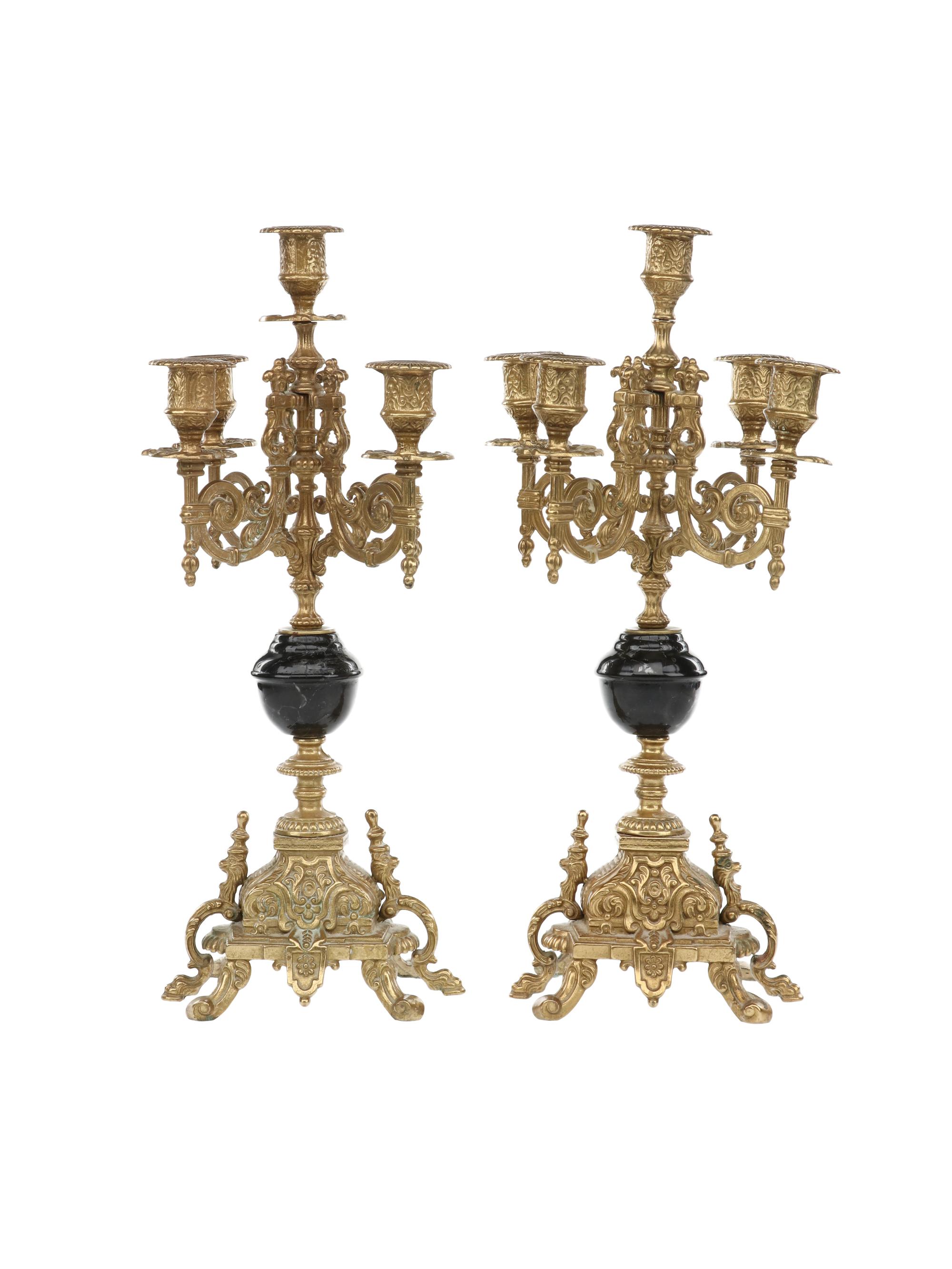 A Pair of Baroque Revival Gilt-Bronze Five-Light Candelabra