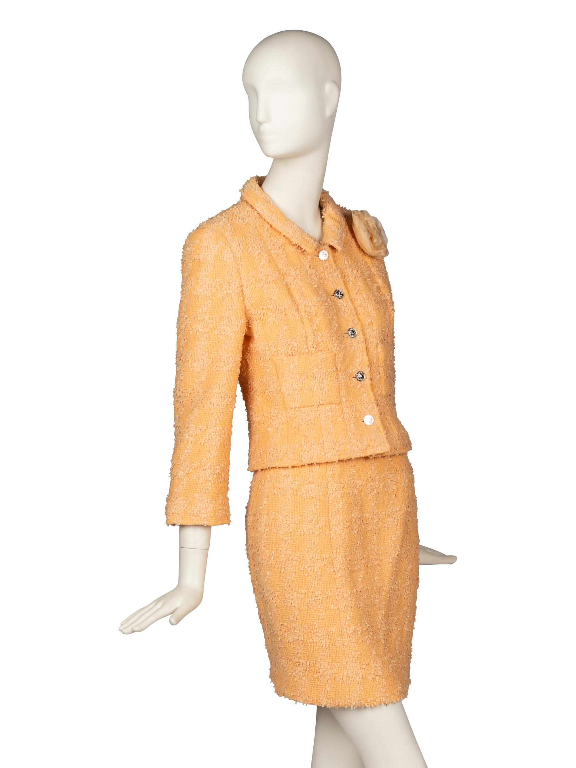 CHANEL, PEACH TWEED SKIRT SUIT