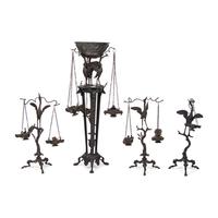 A Grand Tour Bronze Three-Piece Oil-Lamp Garniture